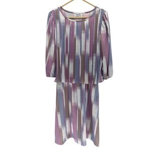Sandi Dee Vintage Dress Size 9/10‎ Pleated Striped Midi 80s Party Dress